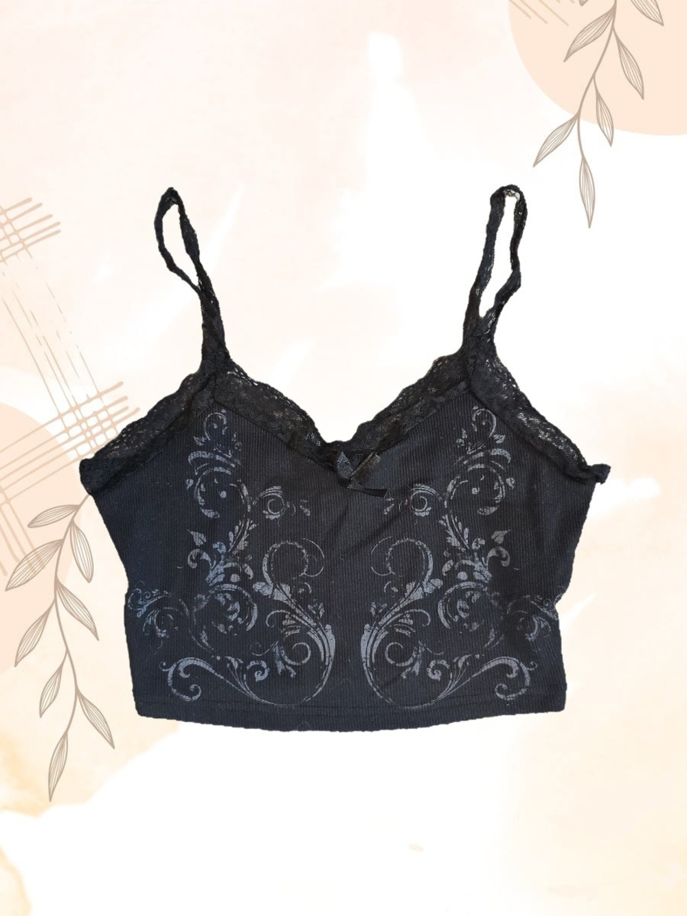 Black Lace-Trim Cami Crop Top - Womens